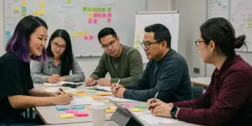 Teachers collaborating in a professional development workshop