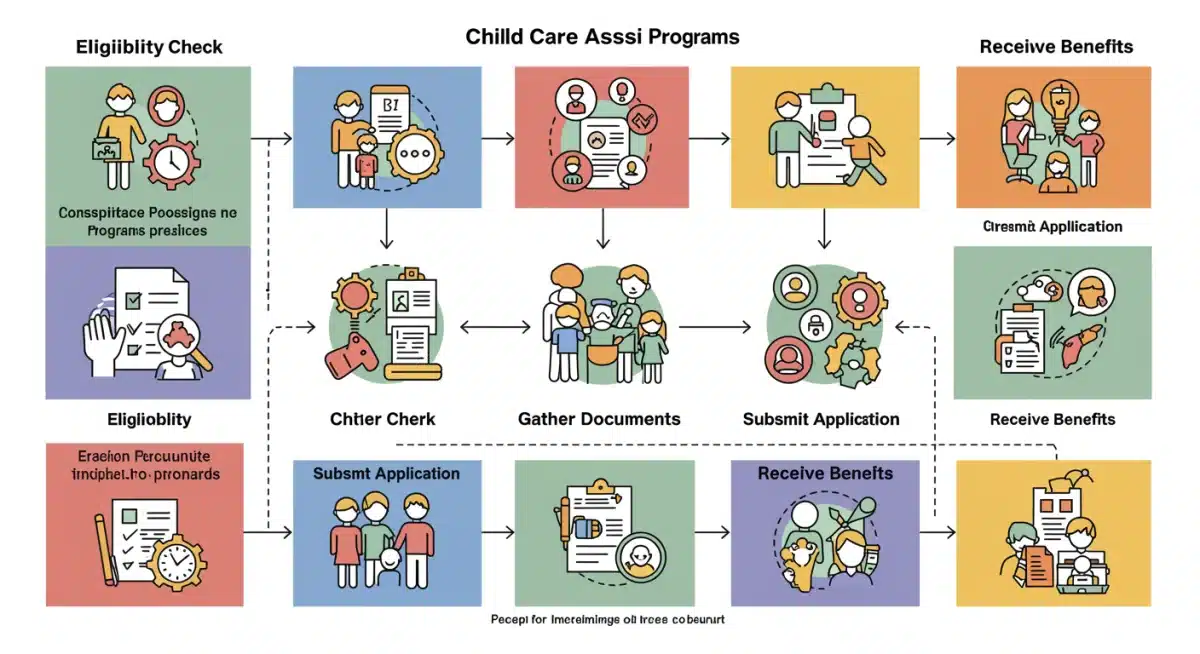 Infographic detailing the application process for federal child care assistance programs