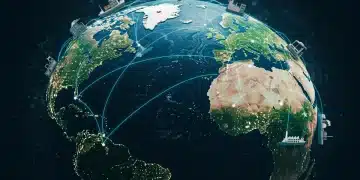 Global trade network with US focus, illustrating import export impact