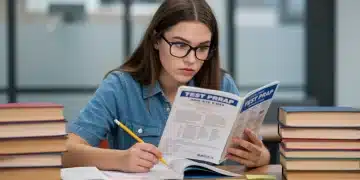 Student intently studying for SAT or ACT exams