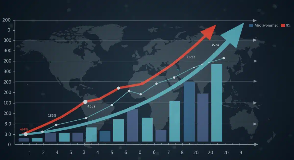 Economic growth chart with upward trends and future projections