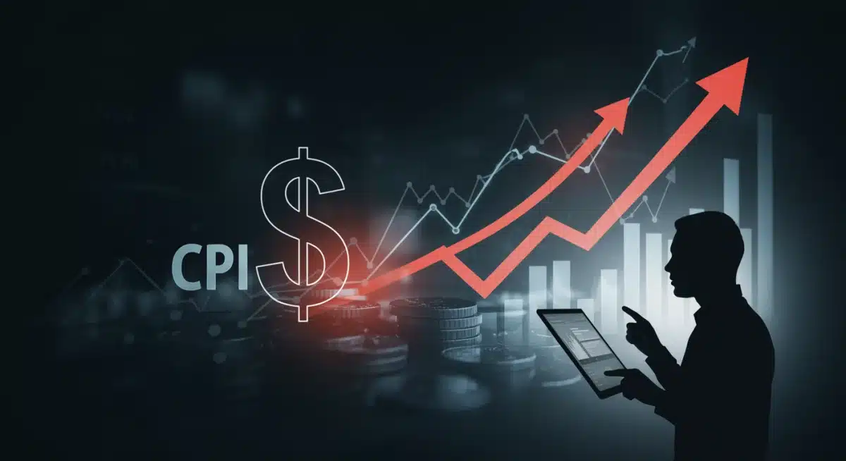 Economic indicators chart showing CPI, dollar sign, and financial dashboard