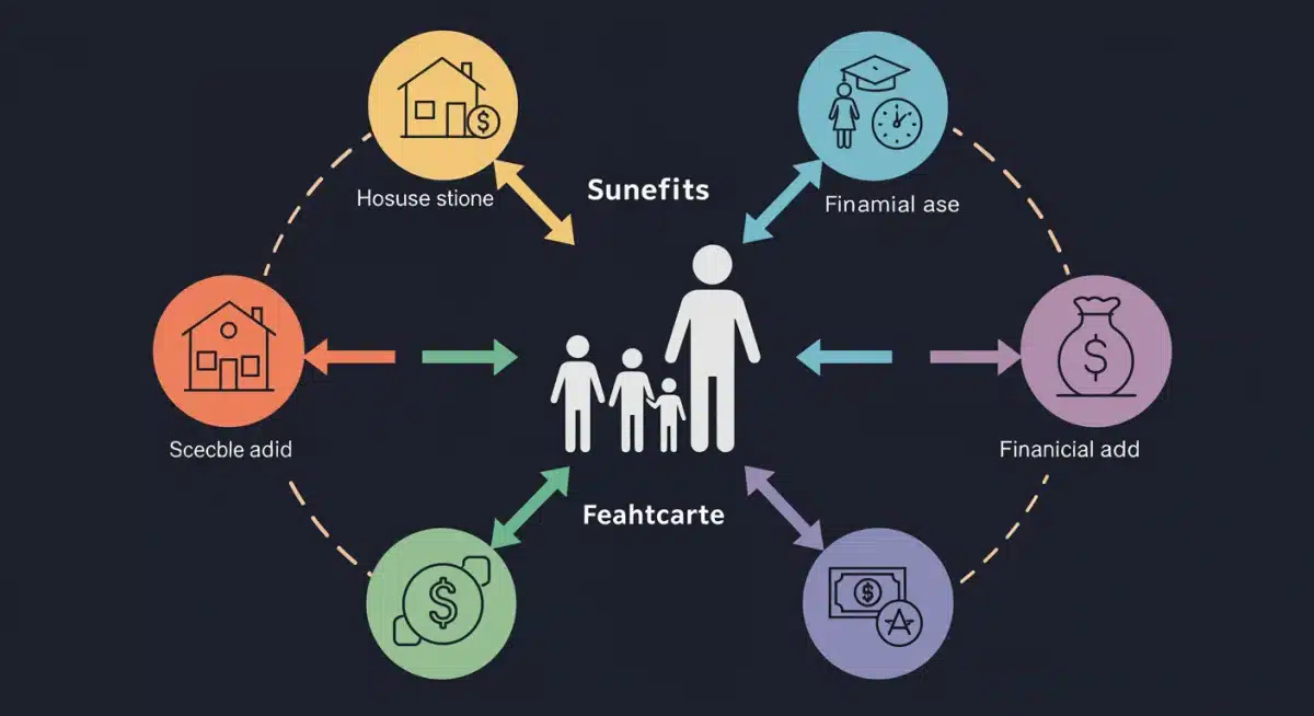 Infographic illustrating various federal benefits supporting a family.