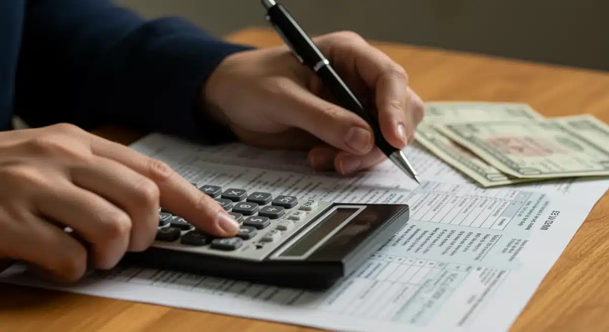 Person meticulously filling out tax forms for child tax credit claims