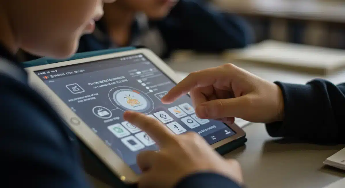 Student engaged with personalized AI learning tablet