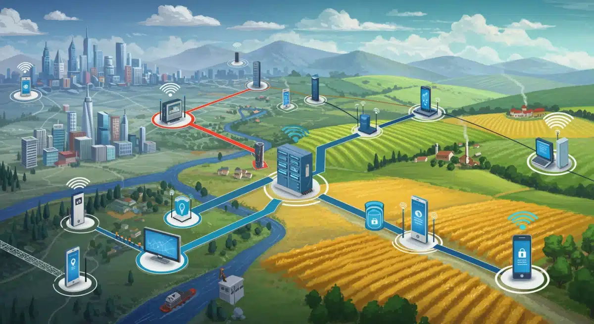 Illustration of robust internet infrastructure connecting diverse communities, symbolizing widespread digital access.