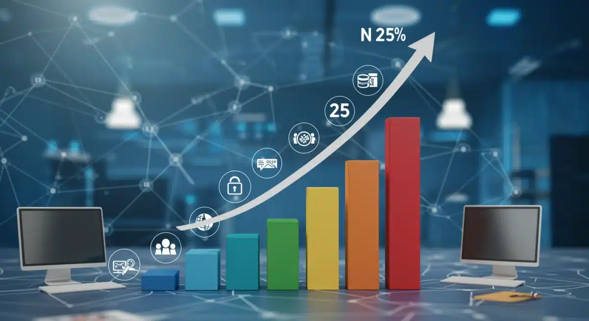 Infographic showing projected 25% increase in cyberattacks on US businesses by 2026.