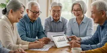 Seniors discussing Social Security benefit adjustments and retirement planning for 2026