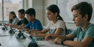 Students learning with technology, symbolizing future K-12 education standards.