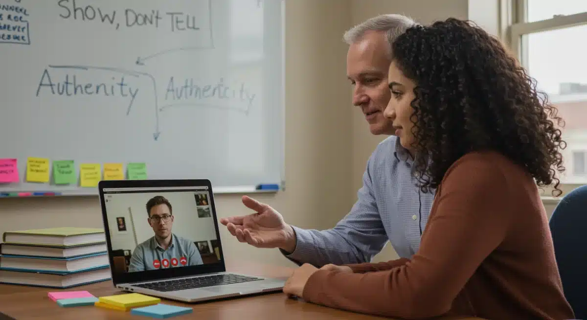 Student receiving college essay advice from an admissions counselor.