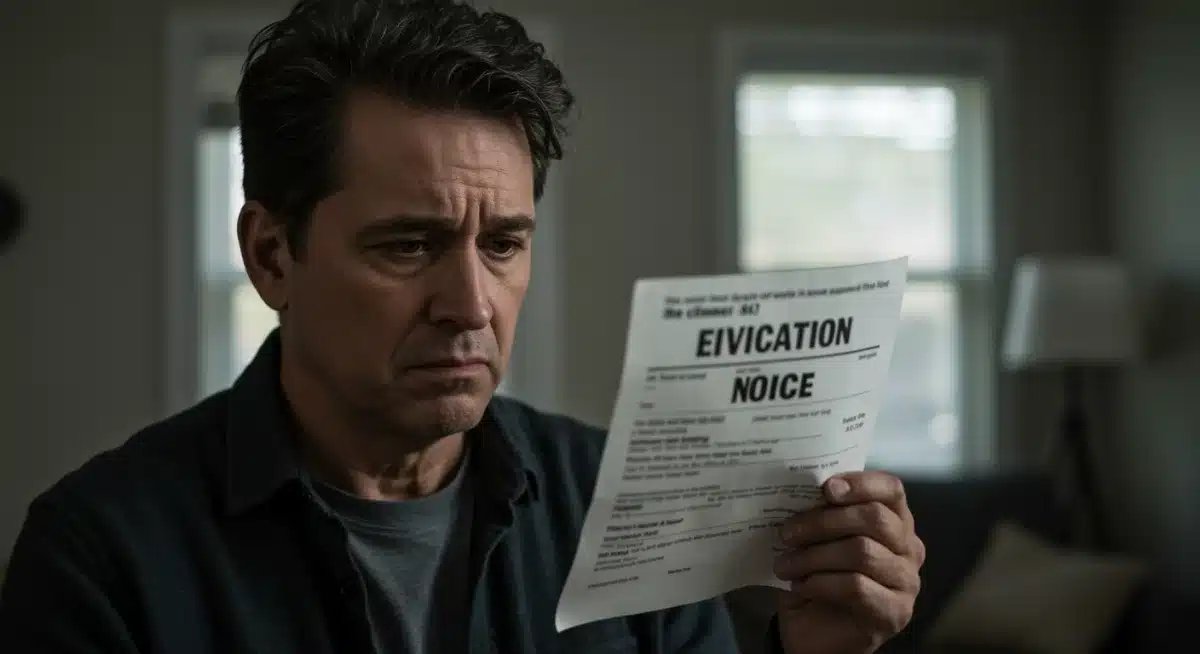 Person stressed by eviction notice seeking rent help