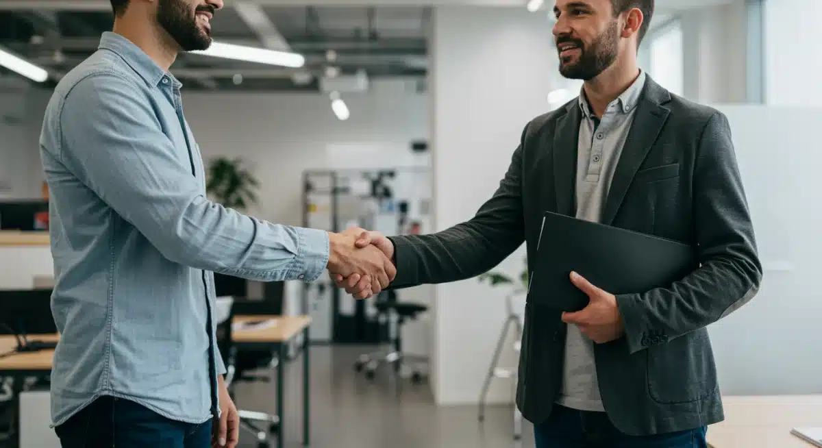 Adult professional shaking hands, symbolizing career advancement after degree completion