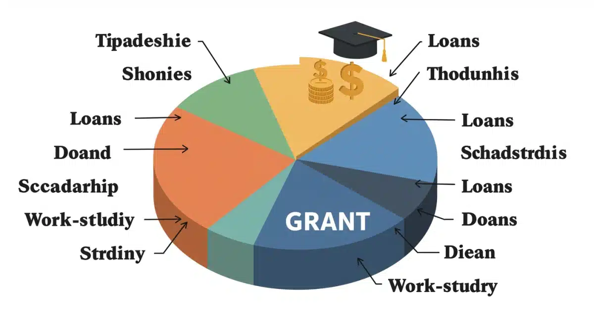 Financial aid breakdown pie chart highlighting federal grants for education.
