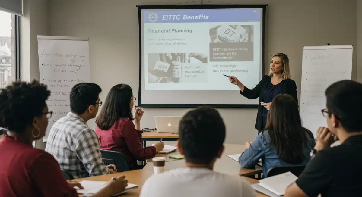 Diverse group at a financial literacy workshop learning about EITC benefits.