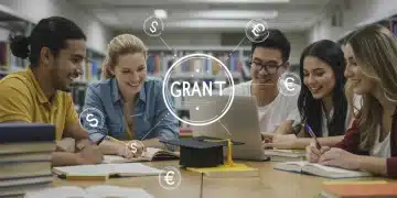 Students enthusiastically studying, symbolizing the positive financial impact of 2026 federal grants on education.