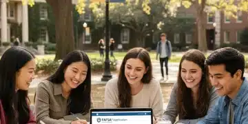 Students collaborating on FAFSA 2026 application for college financial aid