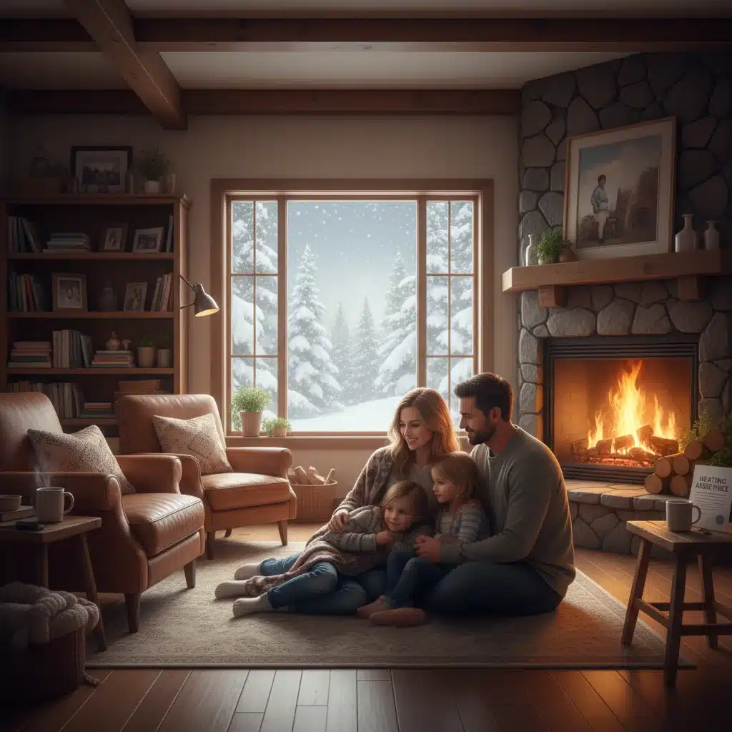 Family staying warm at home with heating assistance programs