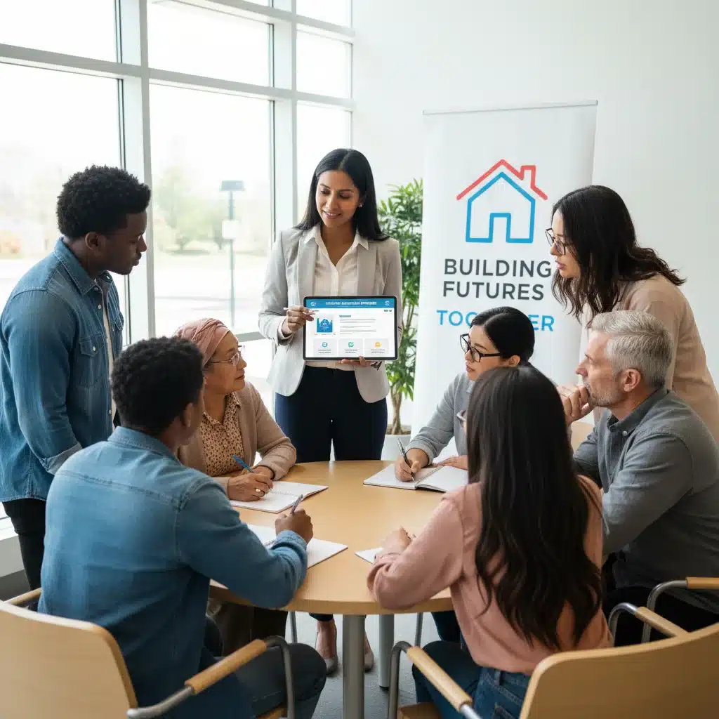 Diverse individuals consulting a housing counselor about federal assistance applications and guidance.