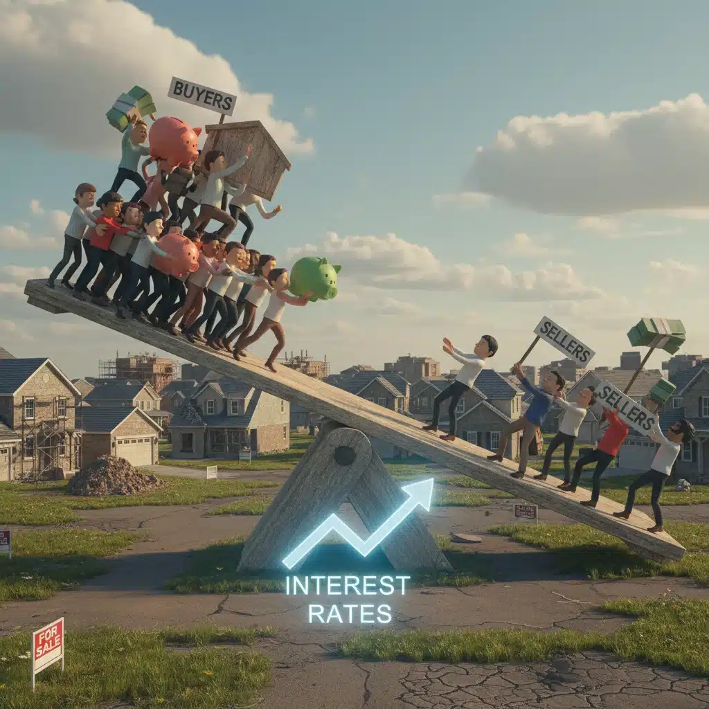Seesaw balancing buyers and sellers in a changing housing market.