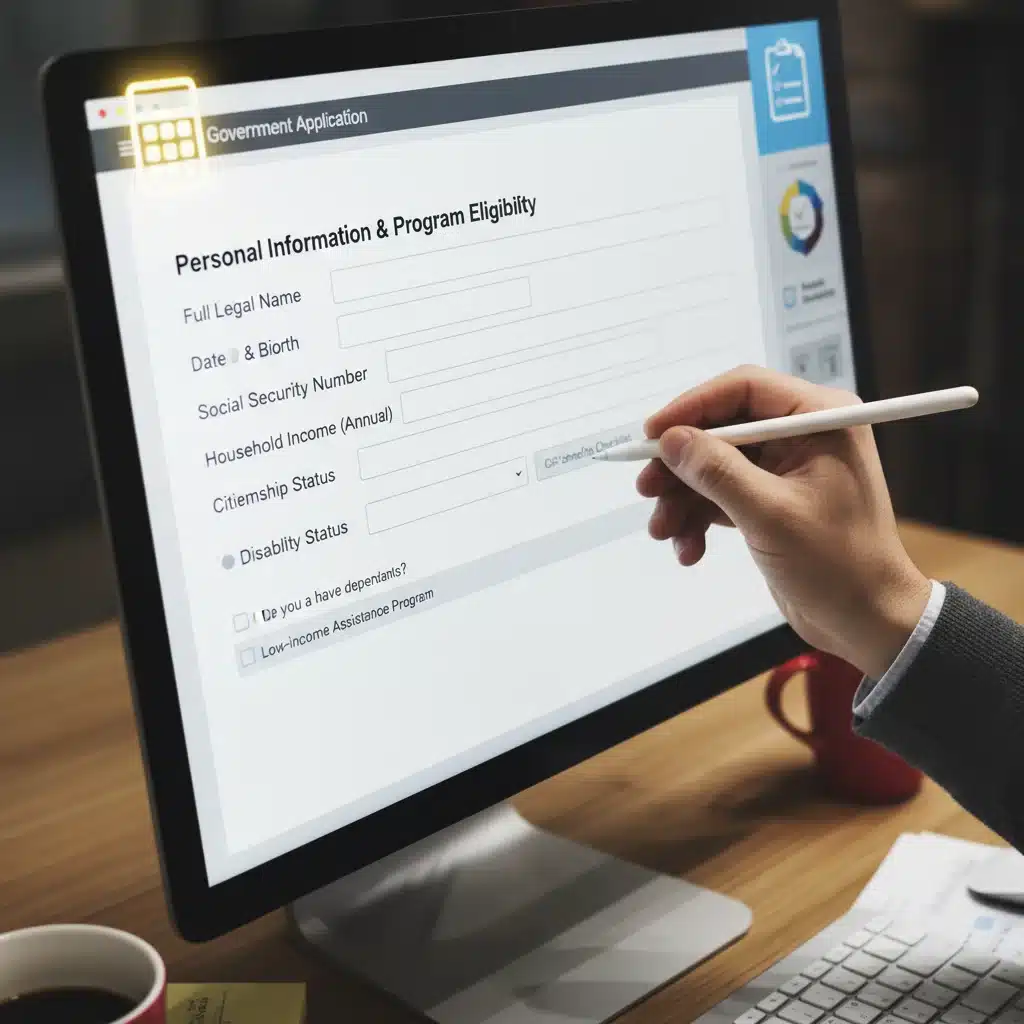 Person completing online application form for ACP benefits