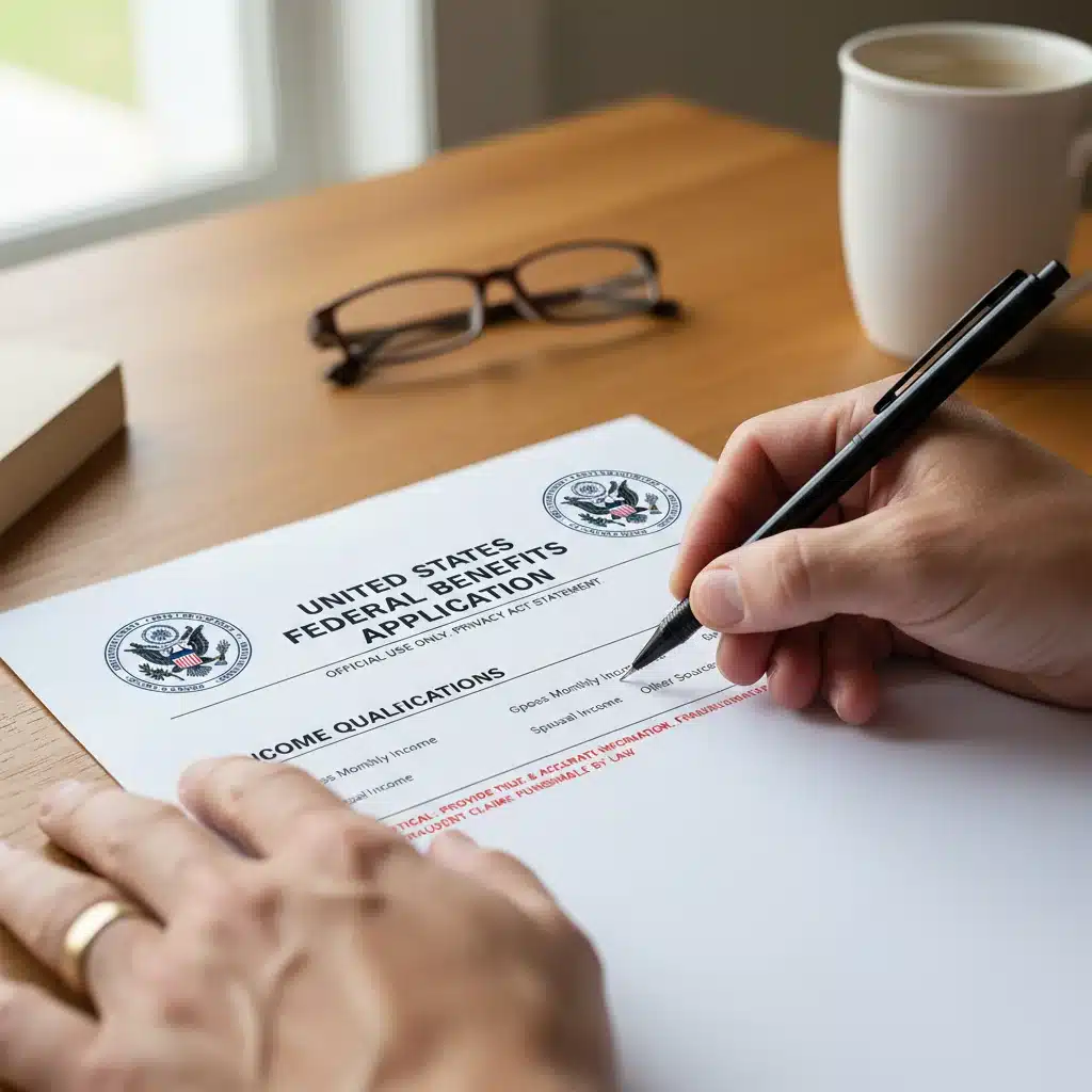 Filling out federal benefit application form