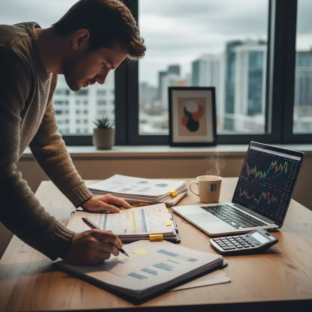 Person reviewing financial documents and market trends for housing market preparation