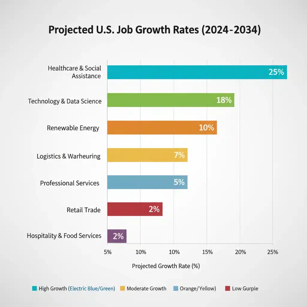 Bar chart showing projected U.S. job growth by industry.