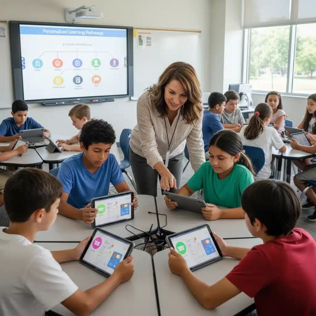 Educator guiding students using AI personalized learning platforms