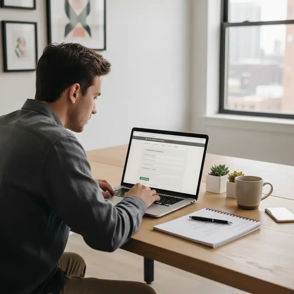Individual completing an online unemployment benefits application form.