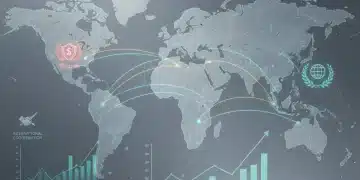 Global trade map with economic graphs and tariff symbols representing US trade in 2026