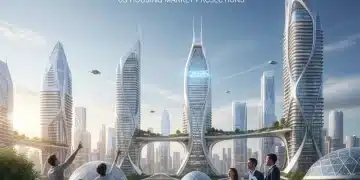 Futuristic cityscape representing 2026 US housing market trends and growth