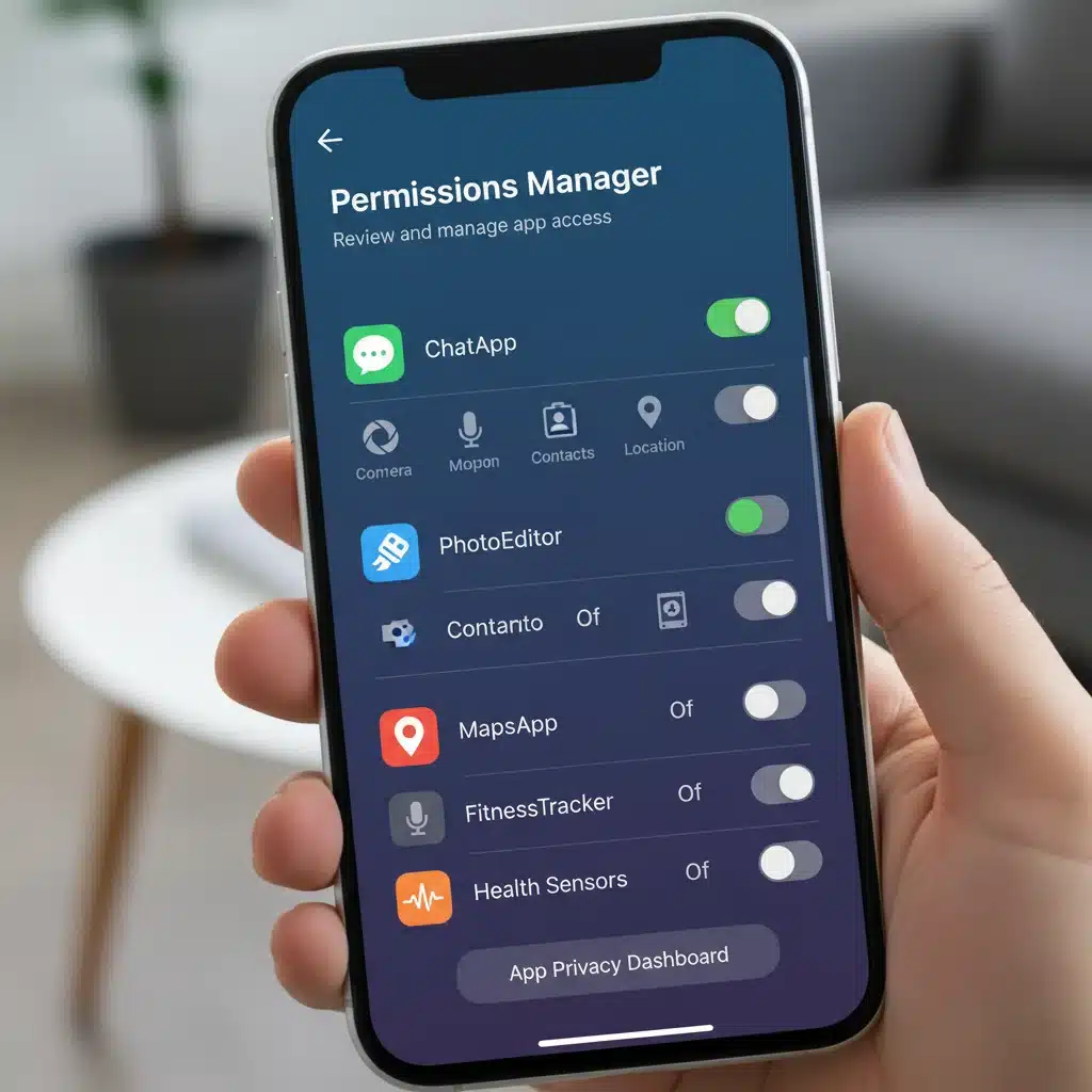 Smartphone app permissions management interface