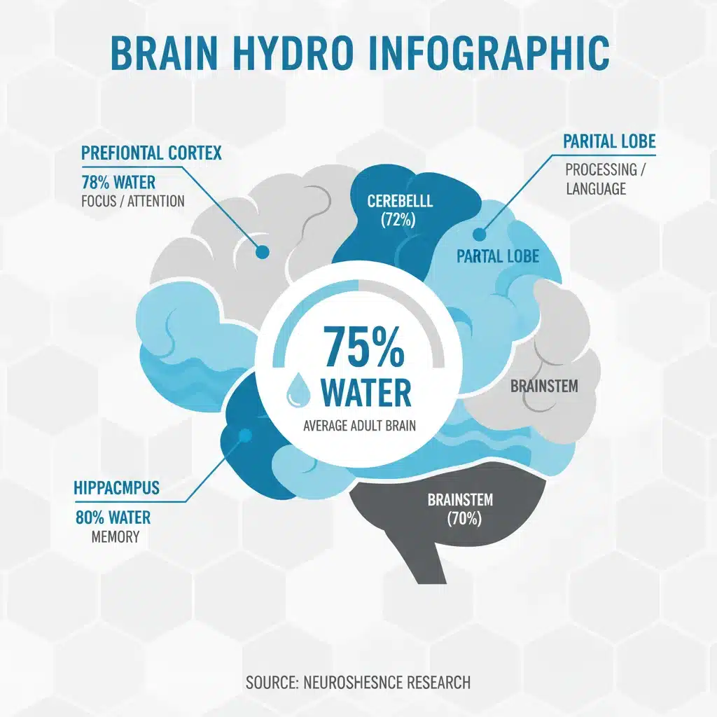 Infographic showing water percentage in different brain regions.