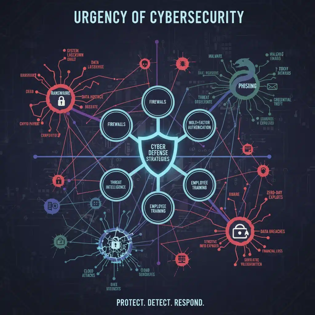 Infographic detailing common cyber threats and vulnerabilities faced by enterprises in the current digital landscape.