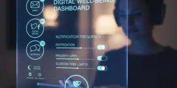 Futuristic interface showing customized notification settings for digital well-being.