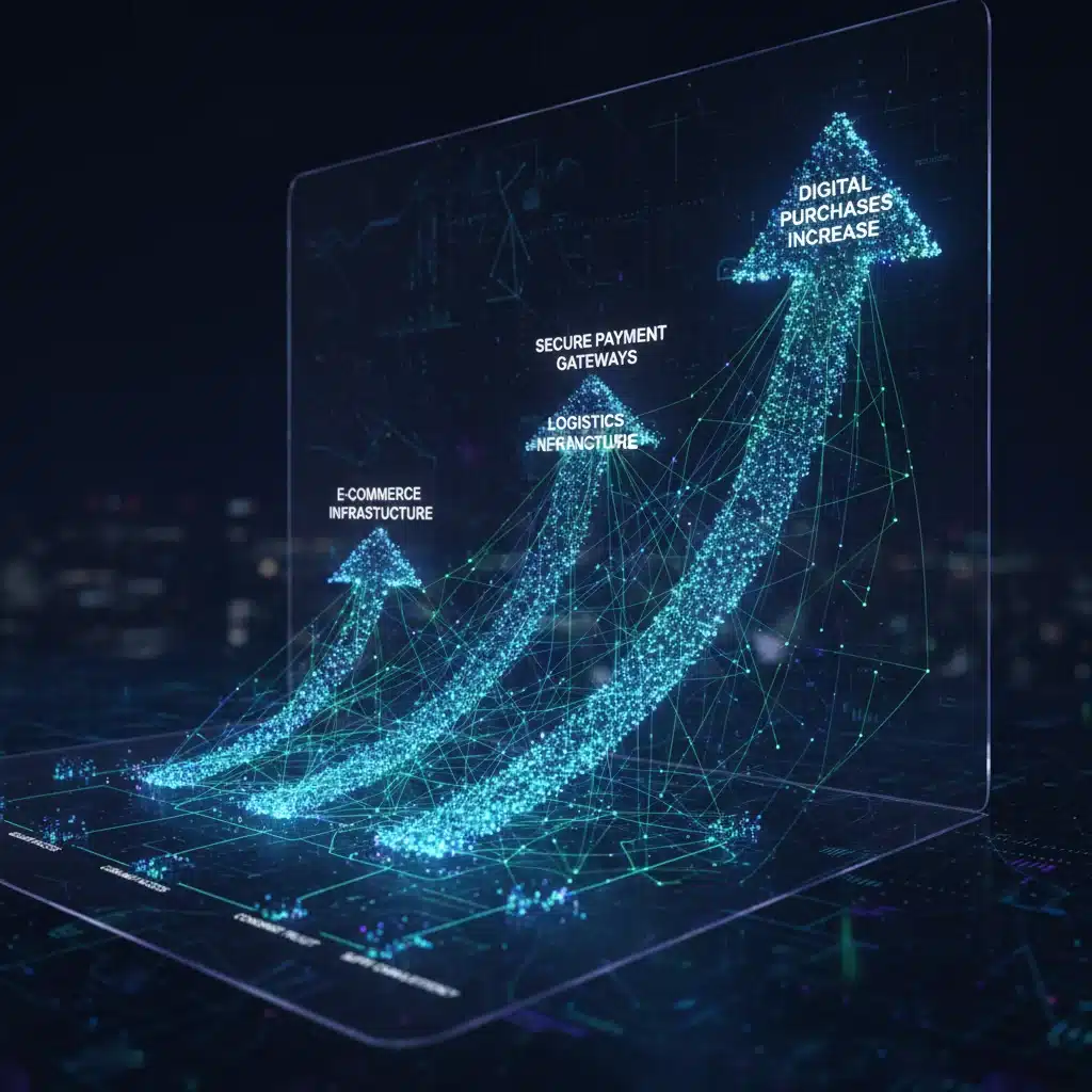 Data visualization depicting e-commerce growth and secure digital payment infrastructure
