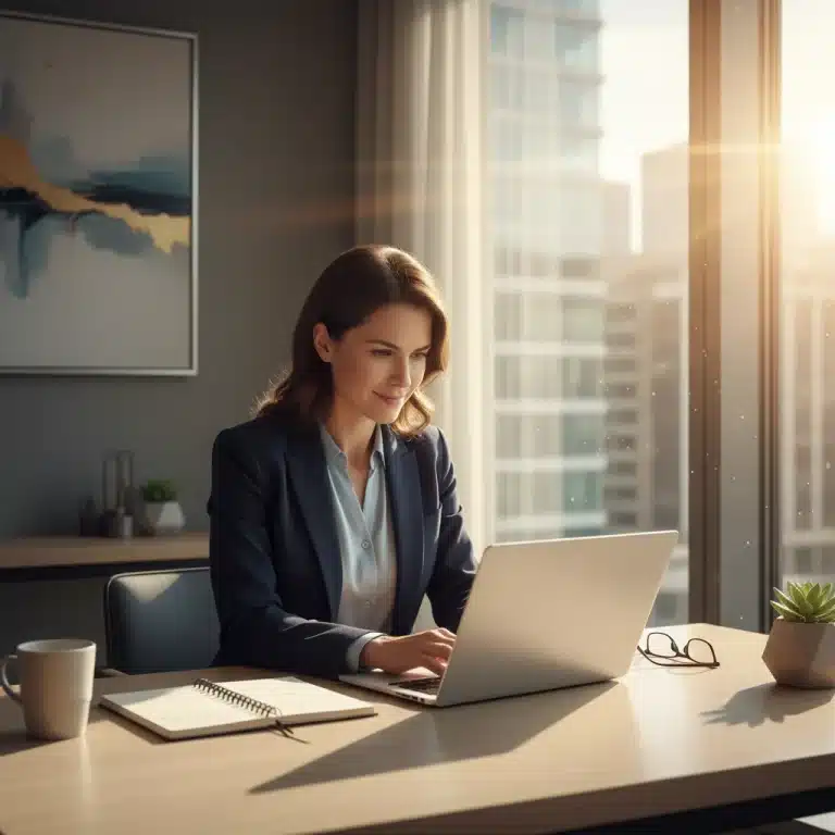 Focused professional overcoming procrastination at a modern office desk