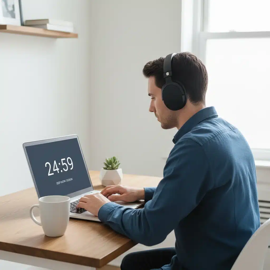 Person deeply focused on work using a digital Pomodoro timer.
