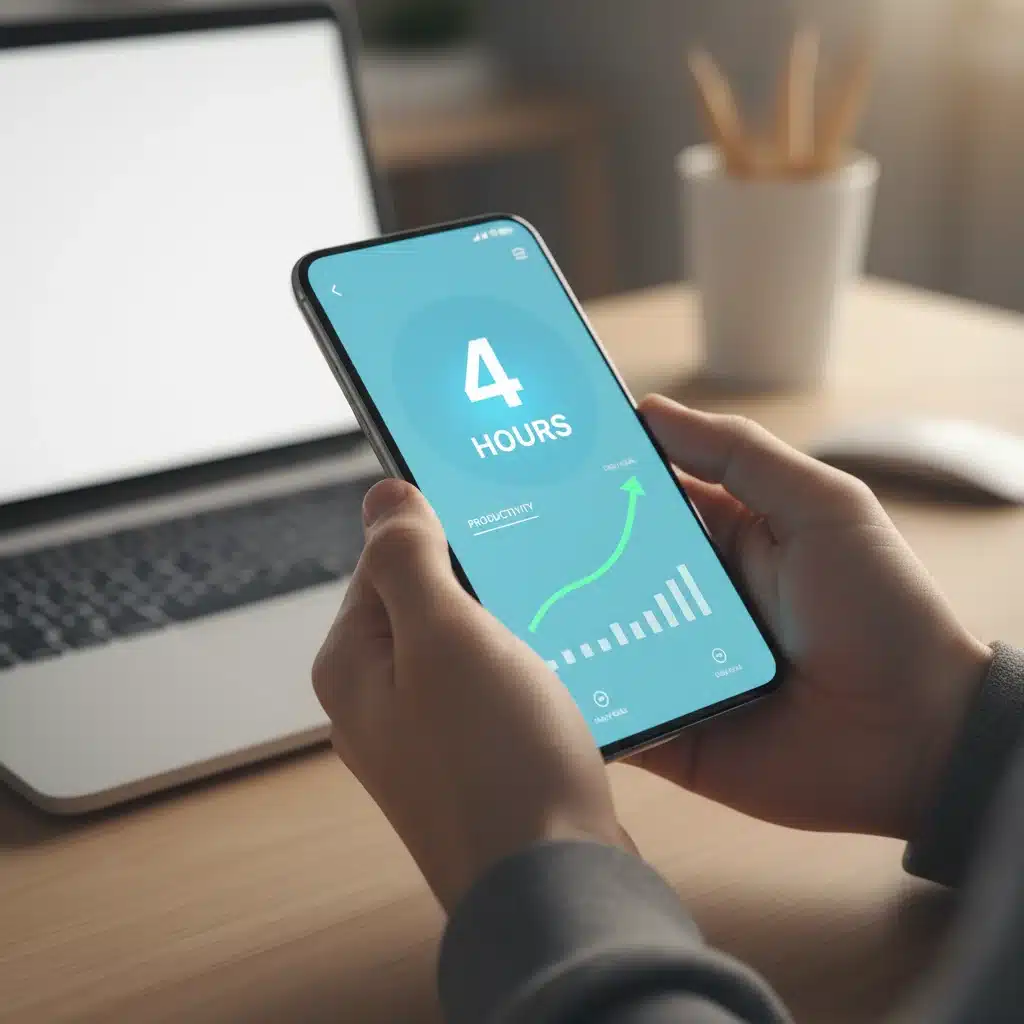Smartphone displaying 4-hour screen time limit and productivity graph