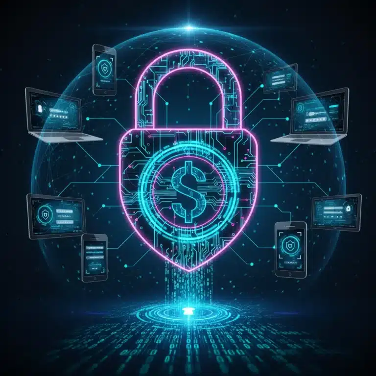 Futuristic digital padlock representing strong password manager security.
