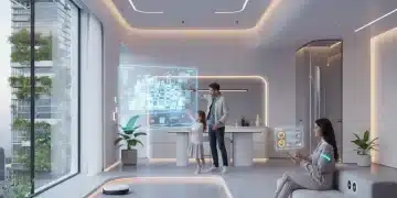 Futuristic smart home interior with integrated AI and automated systems