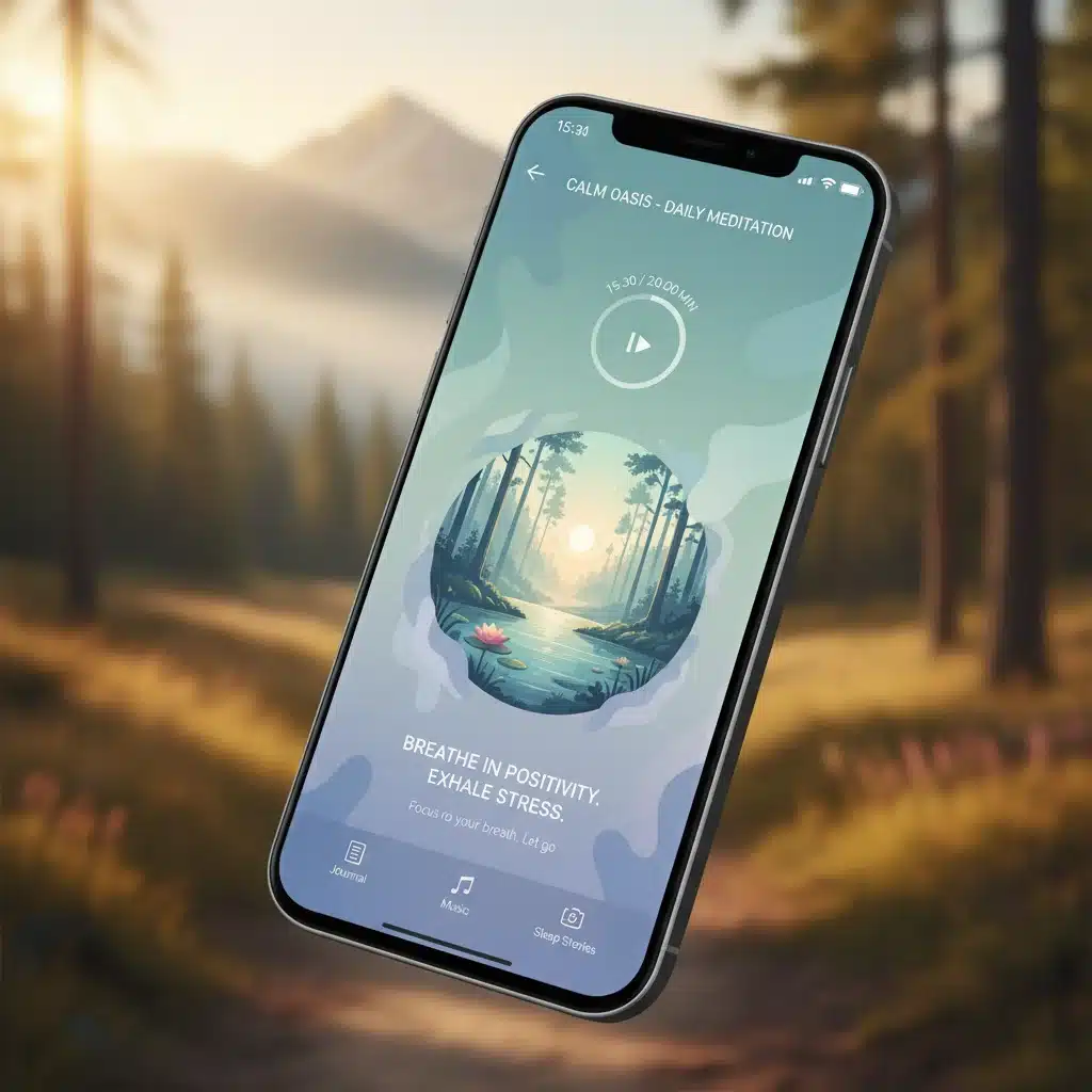 Guided meditation session on smartphone app