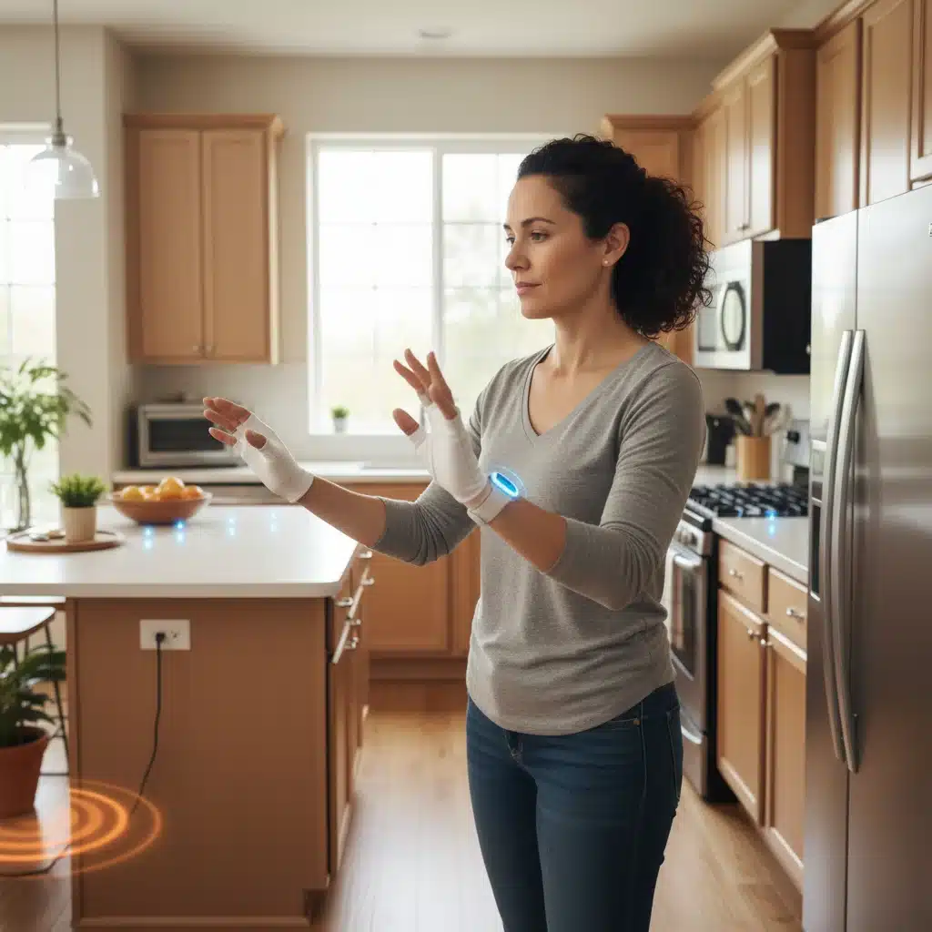 Visually impaired person using haptic navigation in a smart kitchen