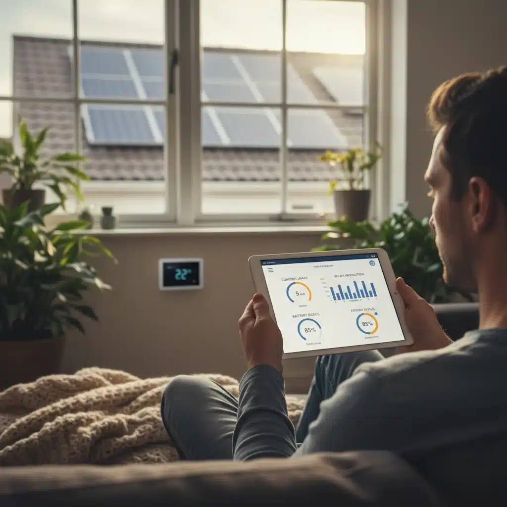 Homeowner monitoring smart energy system on a tablet