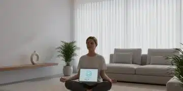 Person meditating with stress reduction app on tablet