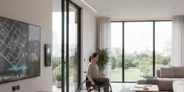 Modern smart home living room with integrated accessibility technology