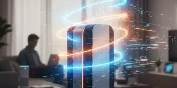 Modern Wi-Fi router boosting internet speed with digital signals