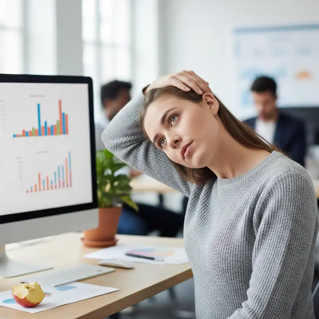 Person doing a neck stretch at their desk to relieve tension and improve flexibility.