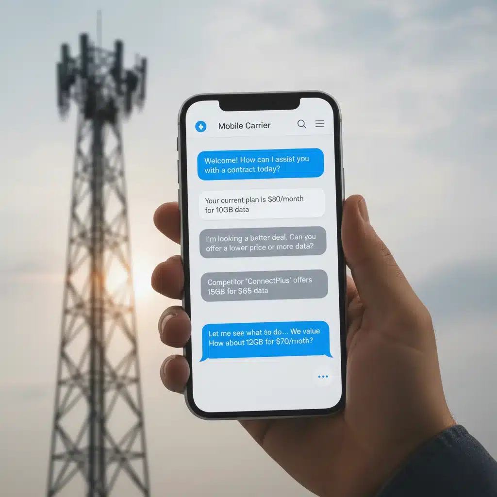 Customer negotiating mobile plan with carrier representative via chat