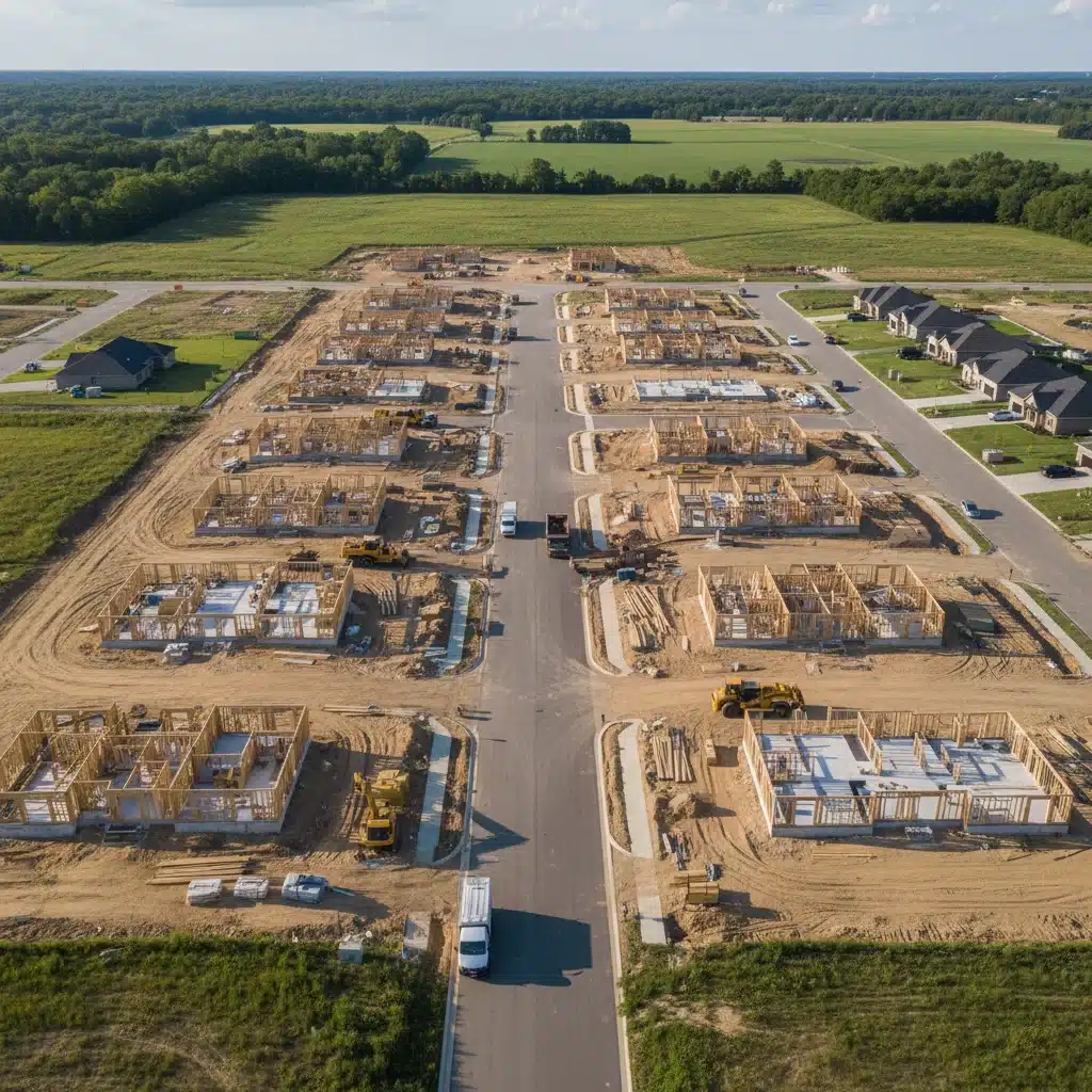 Aerial view of new suburban housing development under construction